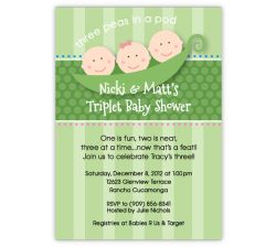 Three Peas in a Pod Girl-Boy Triplets Baby Shower Invitation