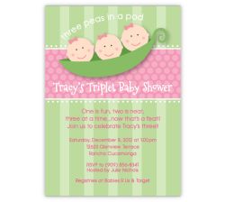Three Peas in a Pod Triplet Girls Baby Shower Invitation