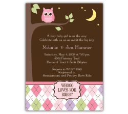 Night Owl Baby Girl Shower Invitation