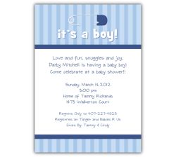 Diaper Pin on Stripes Boy Baby Shower Invitation