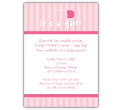 Diaper Pin on Stripes Girl Baby Shower Invitation