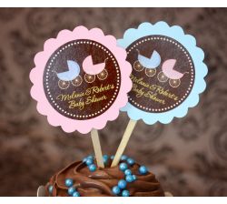 MADE-TO-MATCH Personalized Twins Baby Shower Cupcake Topper Picks