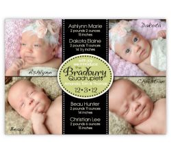 Four Corners for Cuties Naptime Quadruplets Photo Birth Announcement