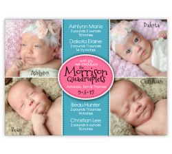 Four Corners for Cuties Playtime Quadruplets Photo Birth Announcement