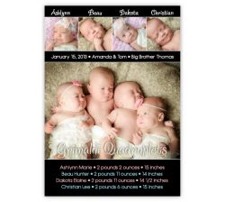 Table for Four Bold & Beautiful Quadruplets Photo Birth Announcement