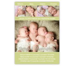 Table for Four Soft & Sweet Quadruplets Photo Birth Announcement