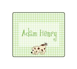 Green Gingham with Puppy Rectangle Sticker