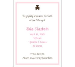 Chocolate Bear Girl Birth Announcement