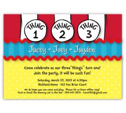 Dr. Seuss Thing 1 2 3 G&B Triplets Birthday Invitation