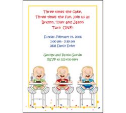 Triplets Cartoon Kids-1 BBB Birthday Invitation