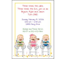 Triplets Cartoon Kids-1 B&G Birthday Invitation