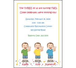 Triplets Cartoon Kids-2 BBB Birthday Invitation