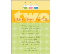 Any Age Cupcakes B&G Triplets Birthday Invitation