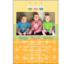 Cupcakes B&G Triplets Photo Birthday Invitation