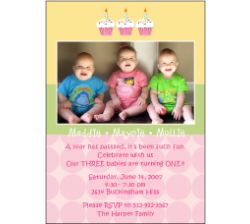 Cupcakes Girl Triplets Photo Birthday Invitation
