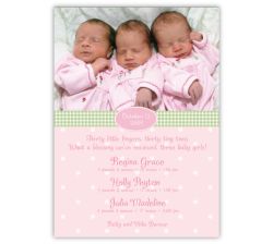 Adorable Dots GGG Photo Triplet Birth Announcement