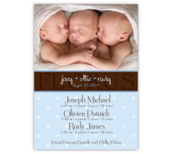 Chic Chocolate Photo Triplet Boys Birth Announcement