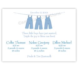 Clothesline Boy Triplet Birth Announcement
