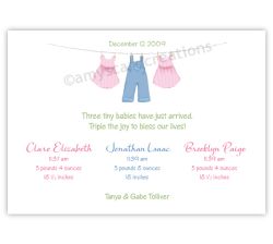 Clothesline B&G Triplet Birth Announcement