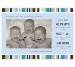 Cool Blue Stripes Triplets Photo Birth Annoucement