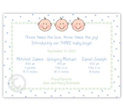 Dots-n-Faces Boy Triplet Birth Announcement