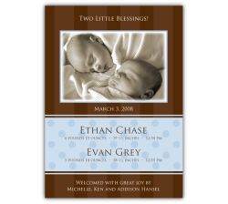 Chocolate Serenity Twin Boys Photo Birth Announcement