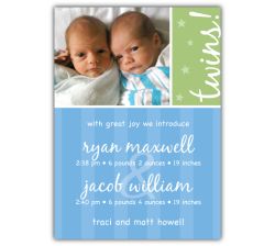 Sweet Joy Twin Boys Photo Birth Announcement