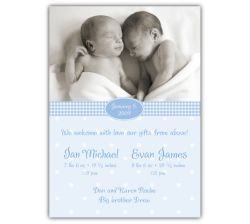 Adorable Dots Vertical Twin Boys Photo Birth Announcement