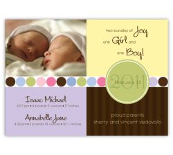 Darling Divide Girl-Boy Twins Photo Birth Announcement