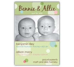 Delicious Dots Girl-Boy Twins Photo Birth Announcement