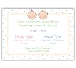 Baby Faces Girl-Boy Twins Birth Announcement