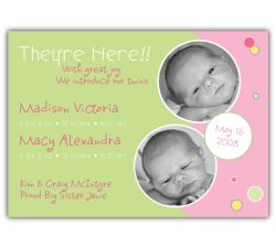 Bubble Bliss Twin Girls Photo Birth Announcement