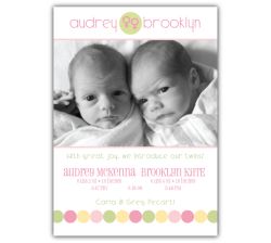 Gender Dot Twin Girls Photo Birth Announcement