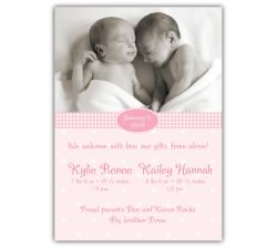 Adorable Dots Vertical Twin Girls Photo Birth Announcement