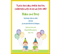 Sweet Babies Boy Twins Birthday Invitation