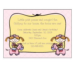 Cowgirl Buckeroo Twins Birthday Invitation