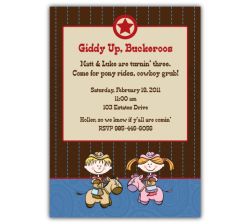 Buckeroo Western Girl-Boy Twins Birthday Invitation