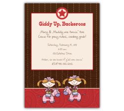 Buckeroo Western Girl Twins Birthday Invitation