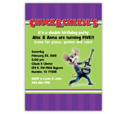 Chuck E Cheese Twins Birthday Invitation