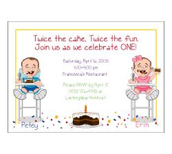 Cartoon Kids First Birthday Girl-Boy Twins Invitation
