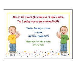 Cartoon Kids 4 Year Old Twin Boys Birthday Invitation