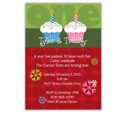 Christmas Cupcakes Boy-Girl Twins Birthday Invitation