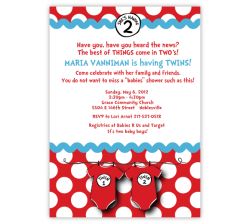 Seuss Spots Onesies Red Twins Baby Shower Invitation