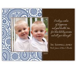 Passion Paisley Blue & Brown Photo Holiday Card