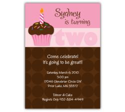 Chocolate Cupcake for Girls Birthday Invitation, 16 count