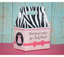 Zebra Print Baby Girl with Dress Personalized Baby Shower Favor Box